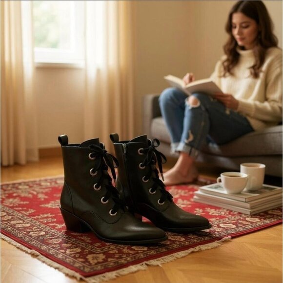 Widow Witchy Ways Ankle Boots – Vegan Leather Lace-Up Pointed Toe Heels 7 | NWT - Picture 6 of 8